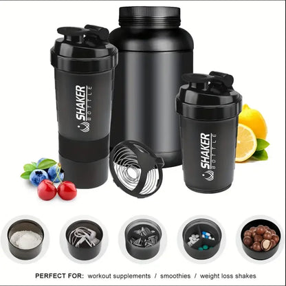 Shaker Bottle With Power Container 2 Tiers Protein Shakes Powder Shaker Bottle Sports Water Bottle Ideal For Sports Gym Fitness