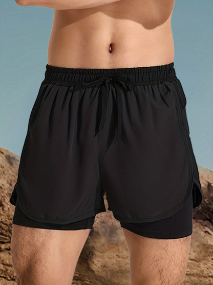 5/1Men's Aloe Pants Athletic Shorts Two-Layer Swim Trunks: Stylish, Quick-Drying & Comfortably Fit for Beach, Pool & Hot Spring!