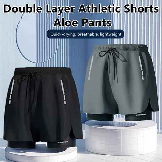 5/1Men's Aloe Pants Athletic Shorts Two-Layer Swim Trunks: Stylish, Quick-Drying & Comfortably Fit for Beach, Pool & Hot Spring!